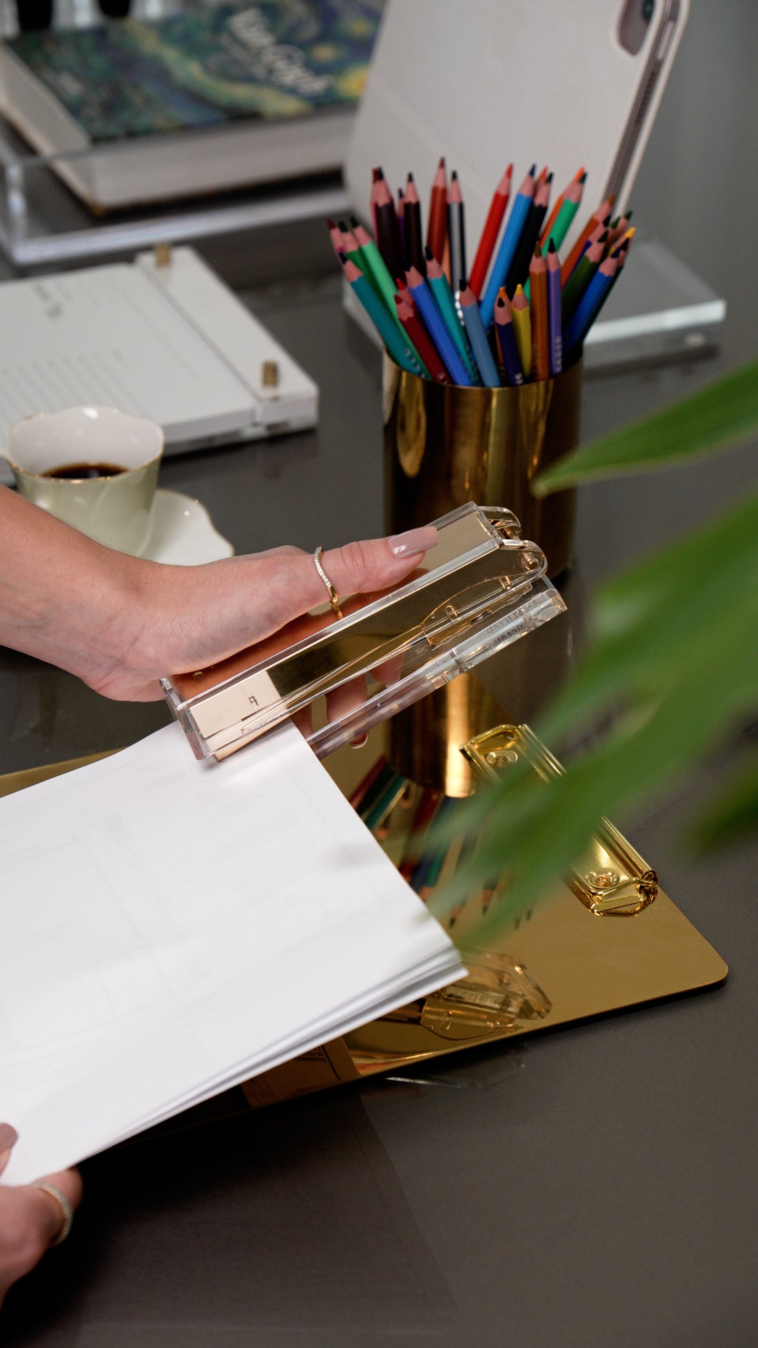 Grampeador Clear Gold